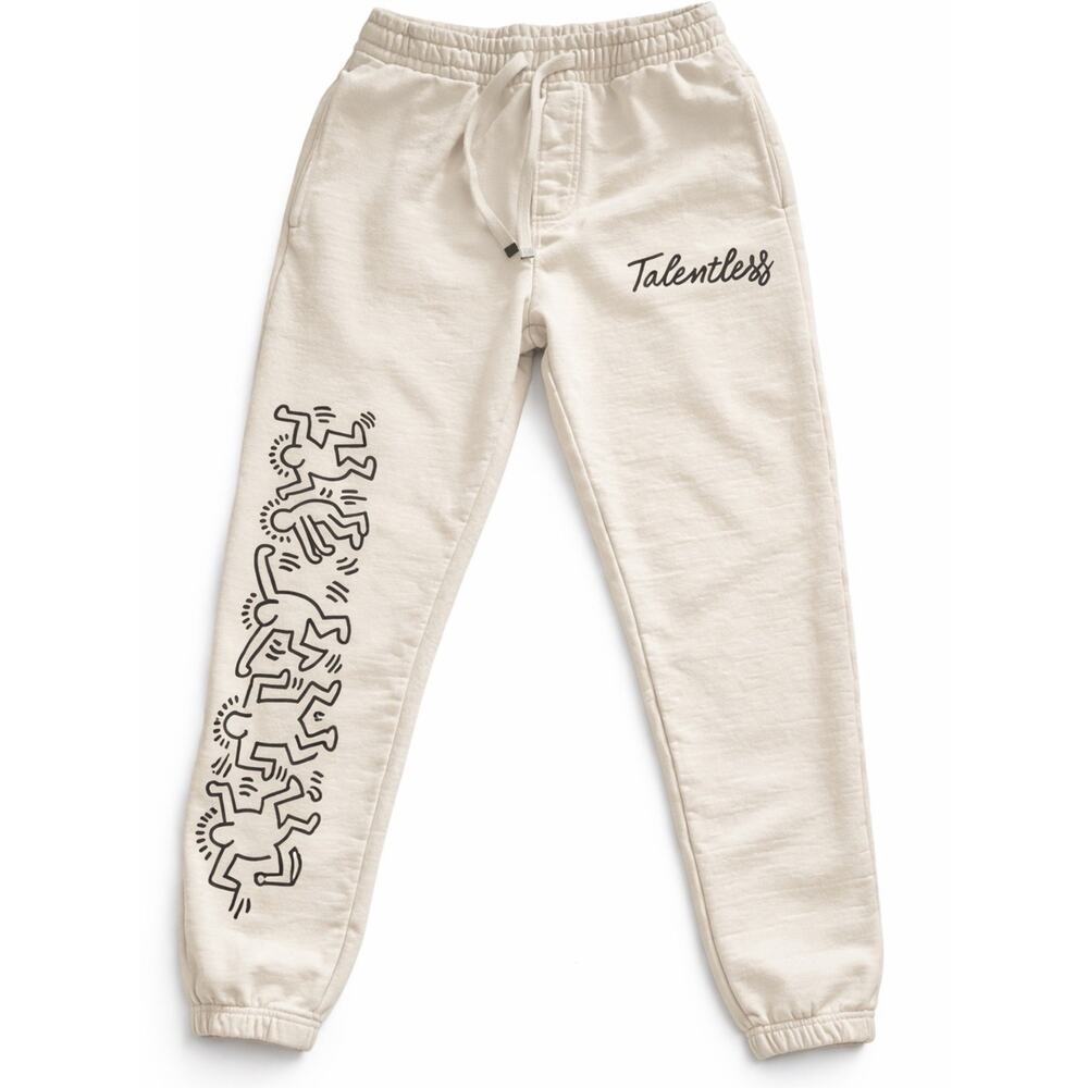 Talentless Keith Haring Joggers Sweatpants Men M Cream Streetwear Artist Collab